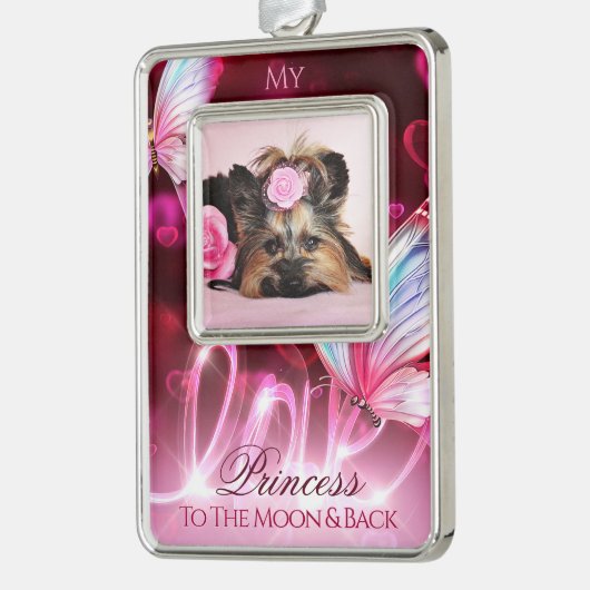 Liefdestribute, Roze harten en vlinder - Huisdier Verzilverd Omlijst Ornament (Links)