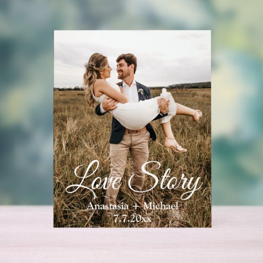 Liefdesverhaal, klassieke kalligrafie, chique trou acryl bord (Neutraal)