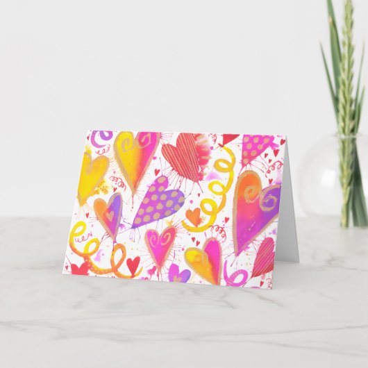 Liefdesviering Aquarel Harten Kaart (Voorkant)