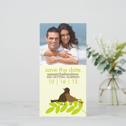 Liefdesvogel Foto Huwelijksaankondigingen Save The Date (Staand voorkant)