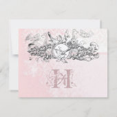 Liefdesvogel Roze Muzikale Scroll Monogram RSVP Kaartje (Achterkant)