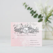 Liefdesvogel Roze Muzikale Scroll Monogram RSVP Kaartje (Staand voorkant)