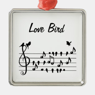 Liefdesvogel Zangvogels op Bladmuziek Zwart Wit Ku Metalen Ornament