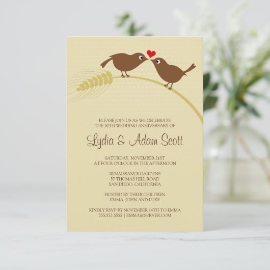 Liefdesvogels 3,5" x 5" huwelijksjubileum kaart (Staand voorkant)