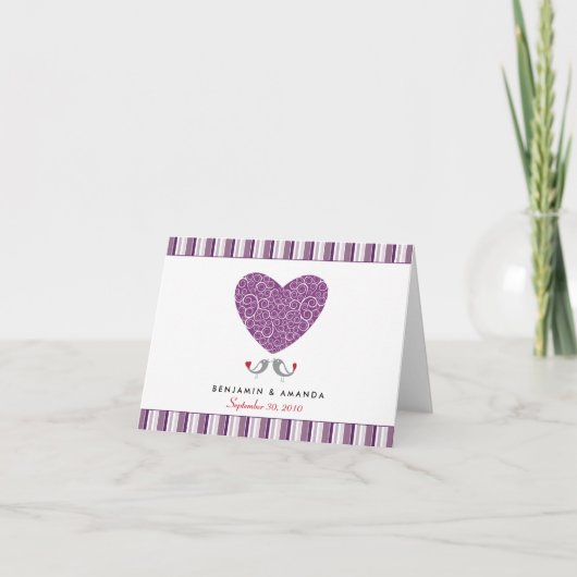 Liefdesvogels Aangepaste Gestreepte Dankkaart (paa Bedankkaart (Voorkant)