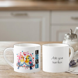 Liefdesvogels aangepaste tekst blauw espresso kop