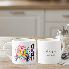 Liefdesvogels aangepaste tekst paars espresso kop