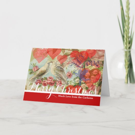 Liefdesvogels Antieke Hart Feestdagen Kaart (Voorkant)