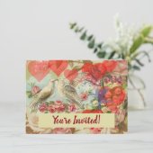 Liefdesvogels Antieke Hart Kaart (Staand voorkant)