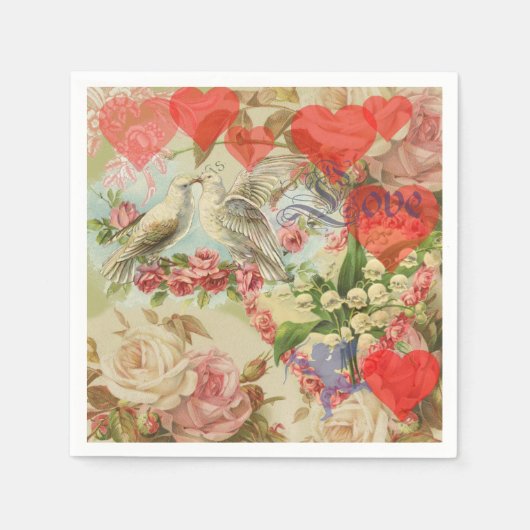 Liefdesvogels Antieke Hart Servet (Voorkant)