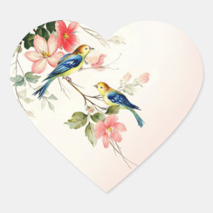  liefdesvogels   Blauw roze wit Hart Sticker