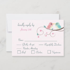 liefdesvogels bloemen roze antwoordkaart RSVP Kaartje
