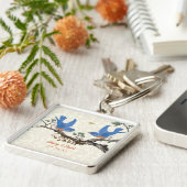 Liefdesvogels Bruiloft Sleutelhanger Vintage (Zijkant)