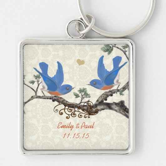 Liefdesvogels Bruiloft Sleutelhanger Vintage (Voorkant)