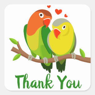 Liefdesvogels Dank U Trouwdag, Bruidsuitnodiging Vierkante Sticker