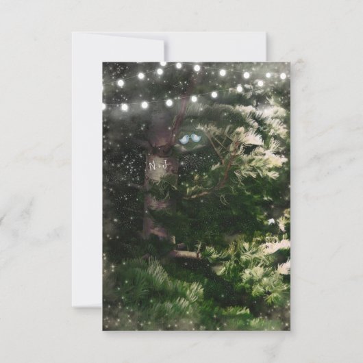 Liefdesvogels + Denneboom Nacht Trouwtafel Nummer Kaart (Achterkant)