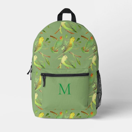liefdesvogels en parkieten - monogrammen bedrukte rugzak (Voorkant)