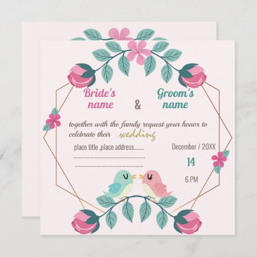 liefdesvogels floral bruiloft (Voorkant / Achterkant)