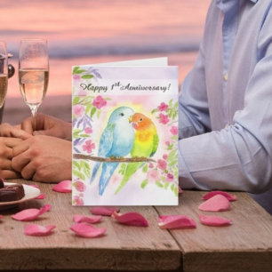 Liefdesvogels Gelukkig 1e trouwdag Kaart