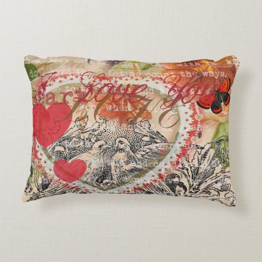 Liefdesvogels Hart Rode Kunstcollage Accent Kussen (Achterkant)