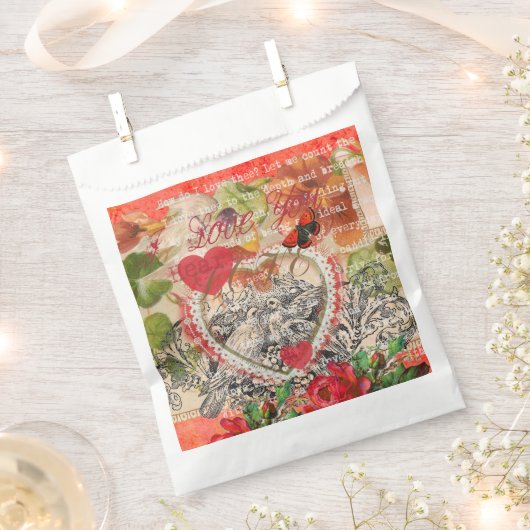 Liefdesvogels Hart Rode Kunstcollage Bedankzakje (Geknipt)