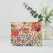 Liefdesvogels Hart Rode Kunstcollage Briefkaart (Staand voorkant)