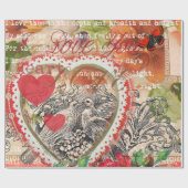 Liefdesvogels Hart Rode Kunstcollage Cadeaupapier (Vlak)