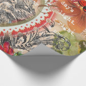 Liefdesvogels Hart Rode Kunstcollage Cadeaupapier (Hoek)