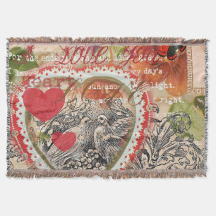 Liefdesvogels Hart Rode Kunstcollage Deken