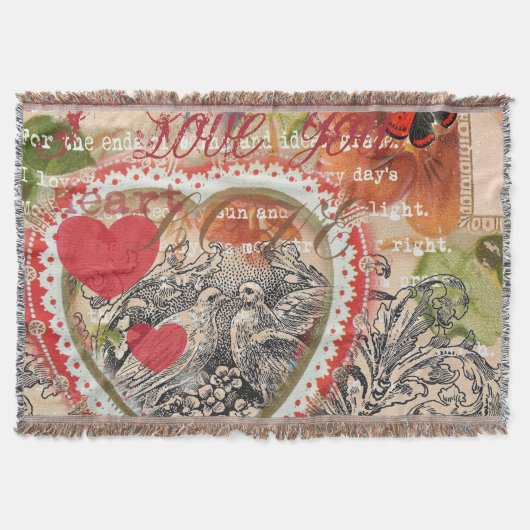 Liefdesvogels Hart Rode Kunstcollage Deken (Voorkant)