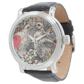 Liefdesvogels Hart Rode Kunstcollage Horloge (Gekanteld)