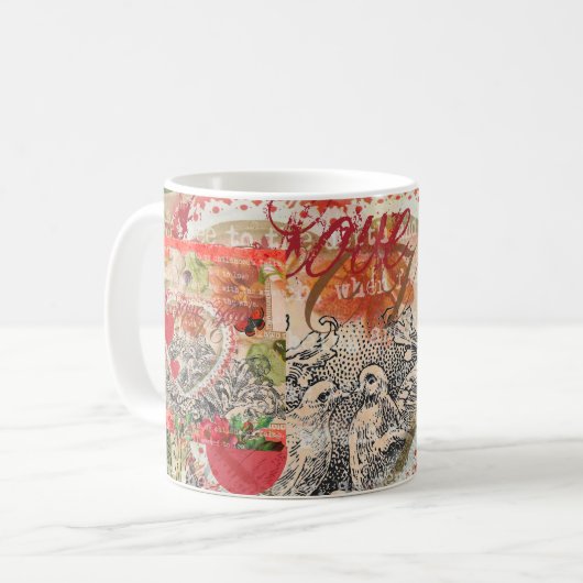 Liefdesvogels Hart Rode Kunstcollage Koffiemok (Voorkant links)
