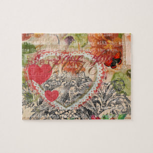 Liefdesvogels Hart Rode Kunstcollage Legpuzzel