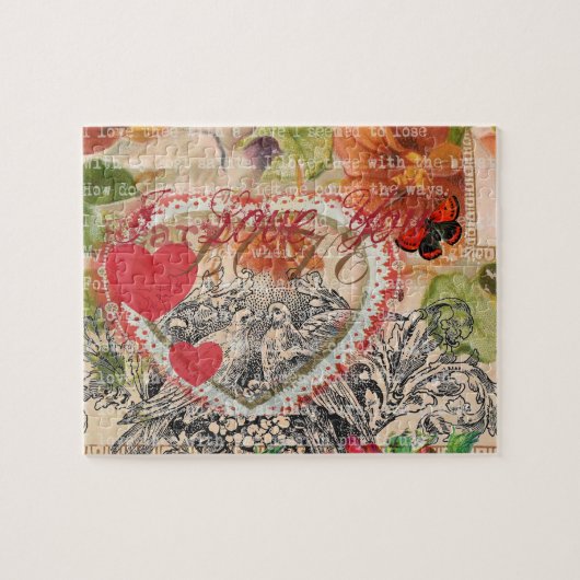 Liefdesvogels Hart Rode Kunstcollage Legpuzzel (Horizontaal)