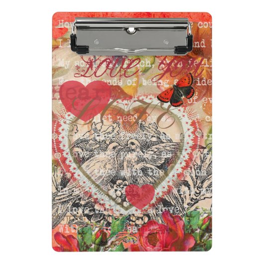 Liefdesvogels Hart Rode Kunstcollage Mini Klembord (Voorkant)
