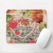 Liefdesvogels Hart Rode Kunstcollage Muismat (Met muis)