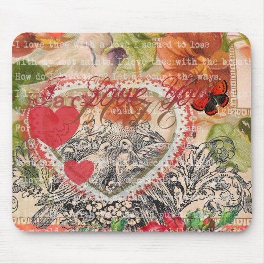 Liefdesvogels Hart Rode Kunstcollage Muismat (Voorkant)