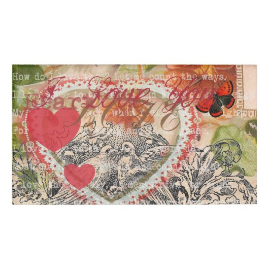 Liefdesvogels Hart Rode Kunstcollage Naambadge (Voorkant)