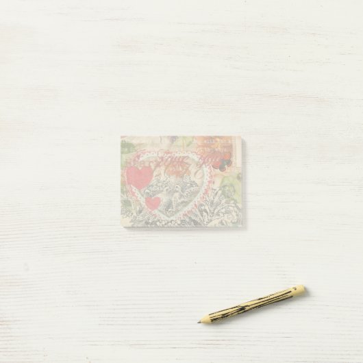 Liefdesvogels Hart Rode Kunstcollage Post-it® Notes (Op bureau)