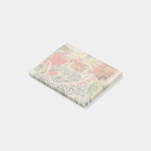 Liefdesvogels Hart Rode Kunstcollage Post-it® Notes (Schuin)
