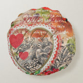 Liefdesvogels Hart Rode Kunstcollage Rond Kussen (Achterkant)