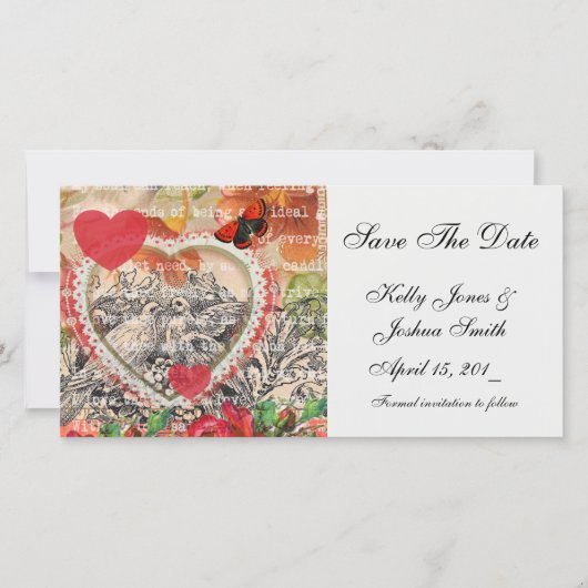 Liefdesvogels Hart Rode Kunstcollage Save The Date (Voorkant)