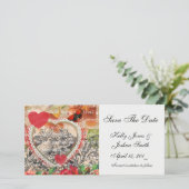 Liefdesvogels Hart Rode Kunstcollage Save The Date (Staand voorkant)