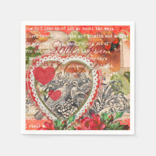 Liefdesvogels Hart Rode Kunstcollage Servet