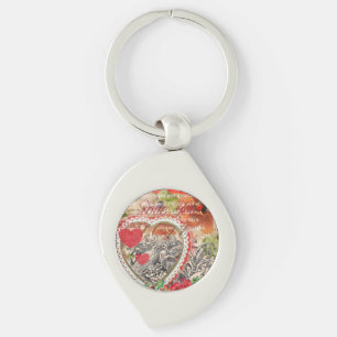 Liefdesvogels Hart Rode Kunstcollage Sleutelhanger