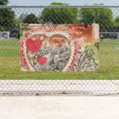 Liefdesvogels Hart Rode Kunstcollage Spandoek (Insitu)