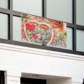 Liefdesvogels Hart Rode Kunstcollage Spandoek (Buitenkant Gebouw)