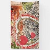 Liefdesvogels Hart Rode Kunstcollage Spandoek (Verticaal)