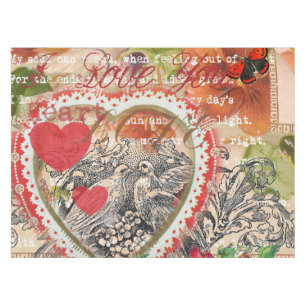 Liefdesvogels Hart Rode Kunstcollage Tafelkleed