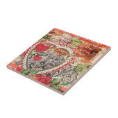 Liefdesvogels Hart Rode Kunstcollage Tegeltje (Zijkant)